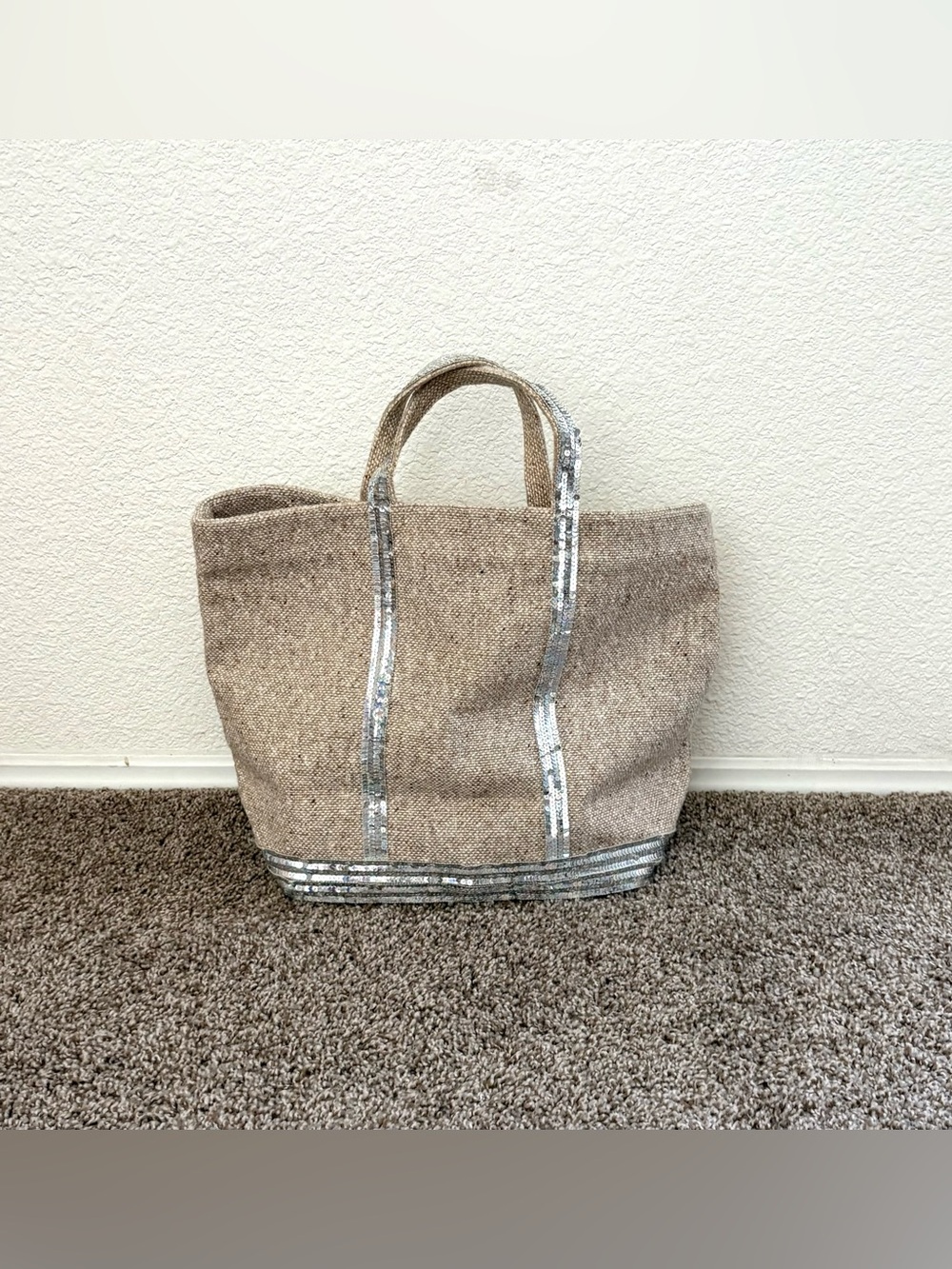 Vanessa Bruno Sequin Trim Beige Tweed Tote Bag